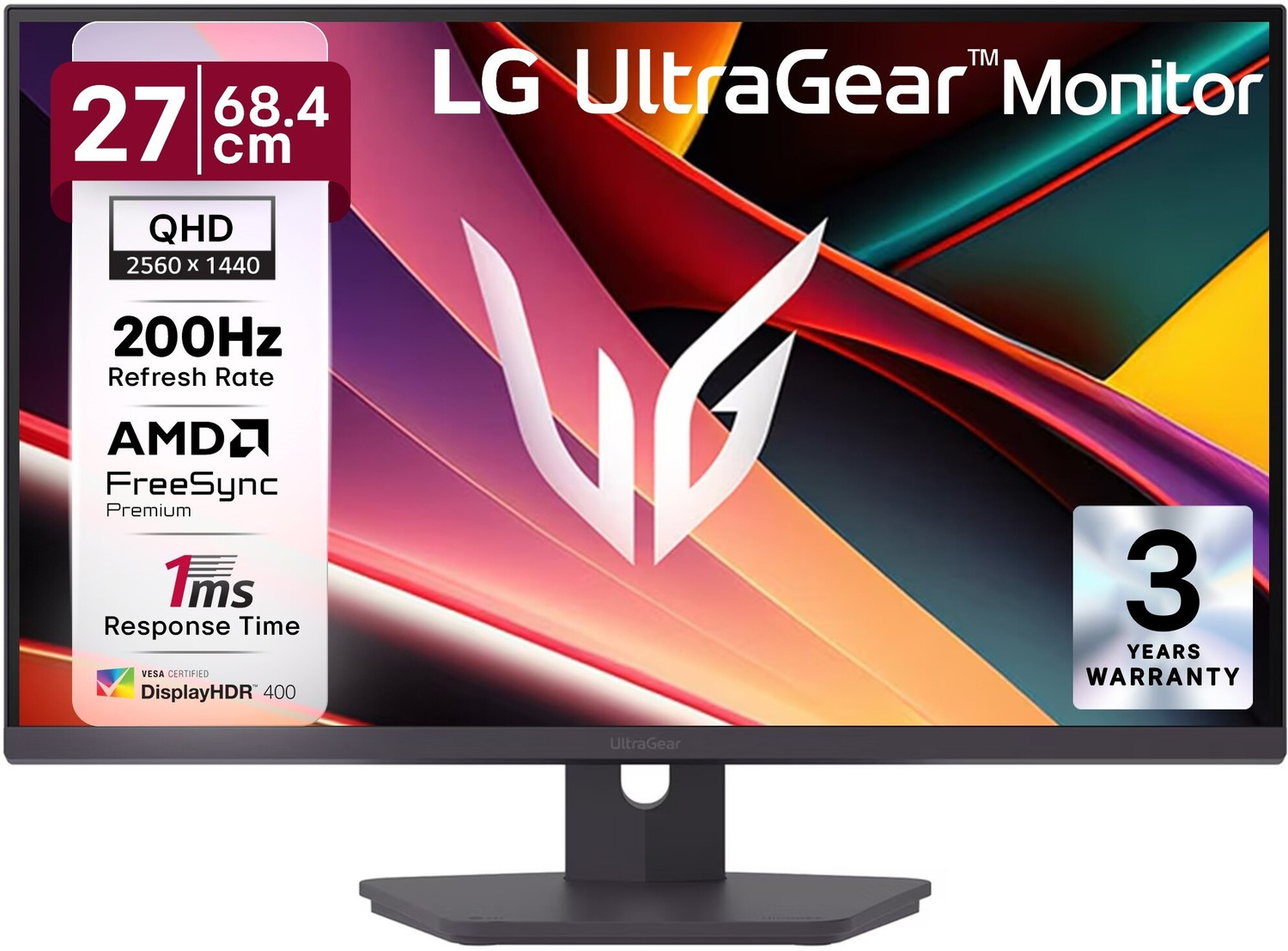 LG UltraGear series 68.0 cm (27 inches) Quad HD LED Backlit IPS Panel with sRGB 99%, Anti-Glare, HDR10, DP, HDMI x 2, Tilt/Swivel/Height/Pivot Adjustable Gaming Monitor (27G610A-BN.CTRDMJ)