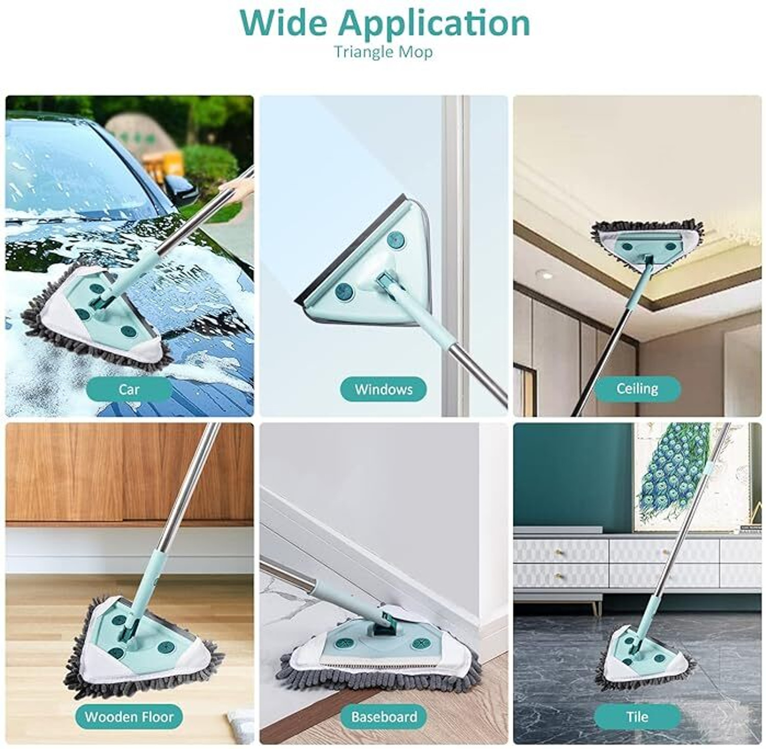 Image of Deoxys Rotatable Triangle Mop with Long Handle, Microfiber Flat Floor mop Mop Head and Rod (Multicolor)