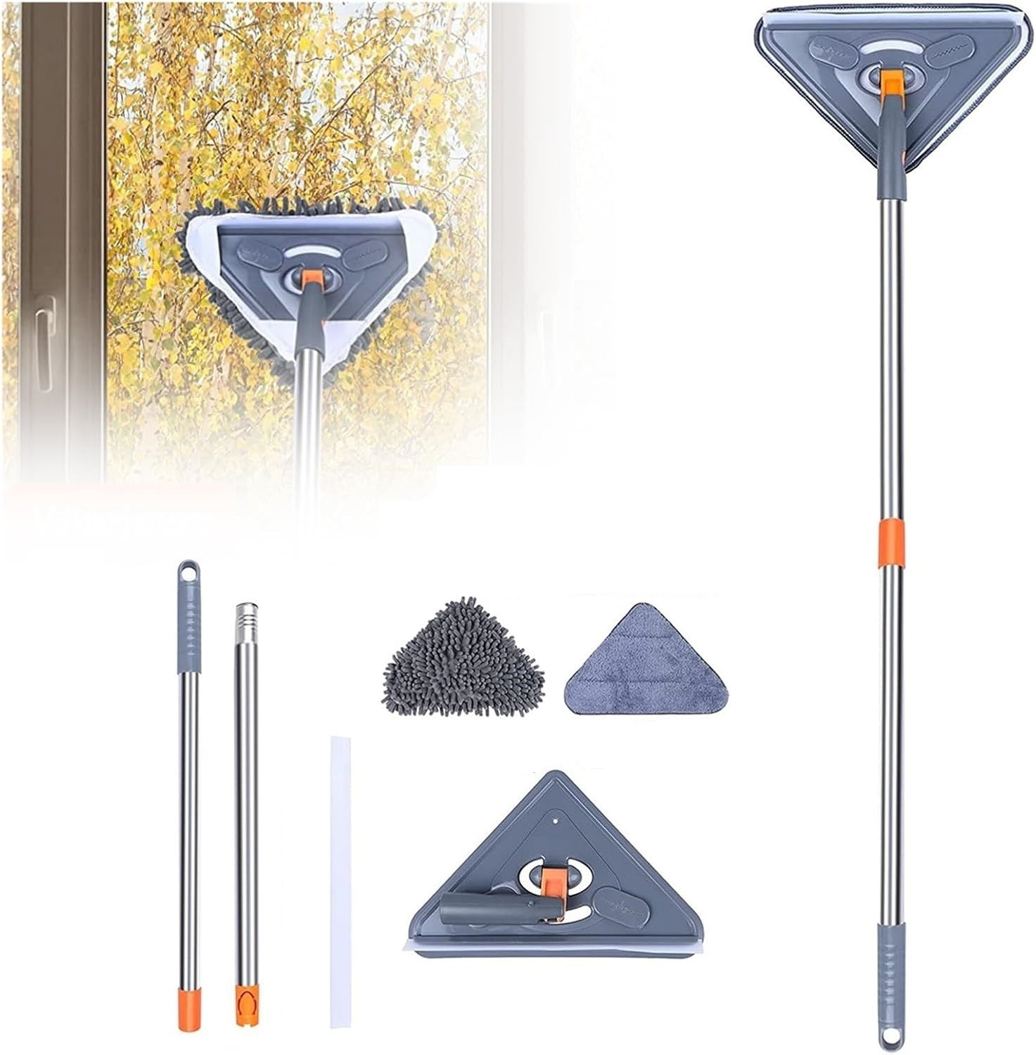 Image of Deoxys Rotatable Triangle Mop with Long Handle, Microfiber Flat Floor mop Mop Head and Rod (Multicolor)