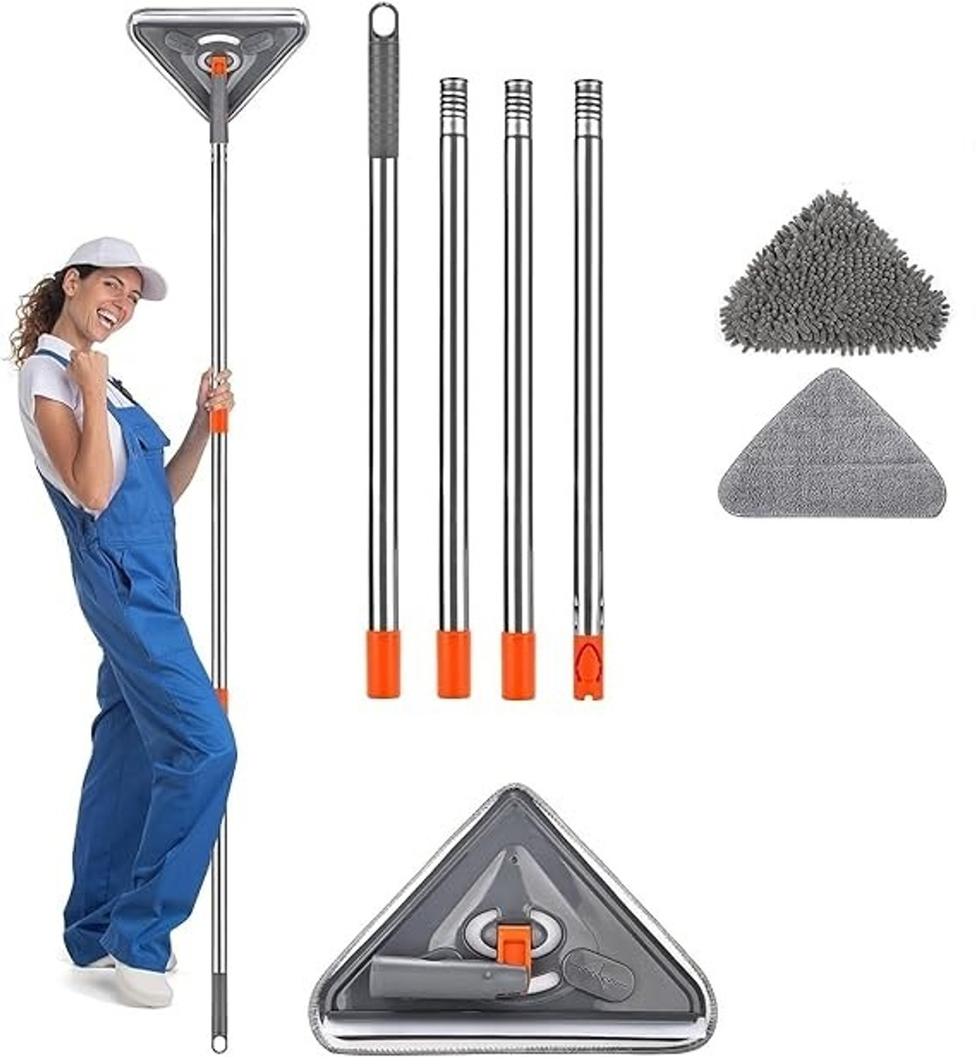 Image of Deoxys Rotatable Triangle Mop with Long Handle, Microfiber Flat Floor mop Mop Head and Rod (Multicolor)