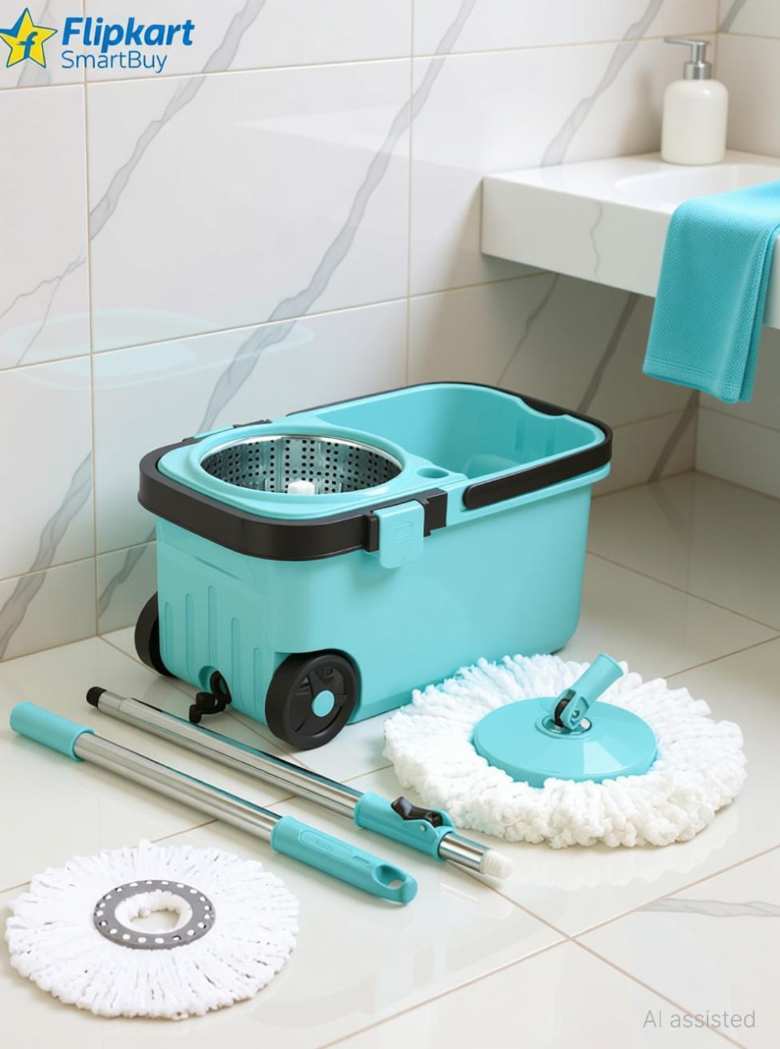 Image of V-MOP Double Bucket Mop Mop Set (Blue)