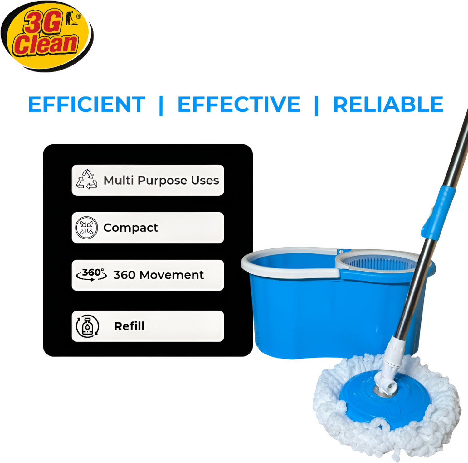 Image of 3G Clean 3 G CLEAN Spin Mop Set with Twin Bucket, Plastic, Microfiber, Blue Mop Set (Blue)