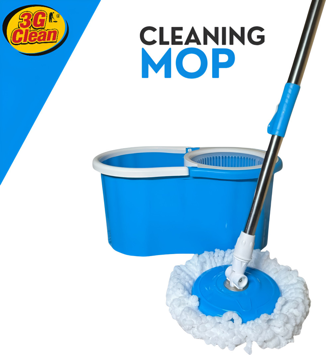 Image of 3G Clean 3 G CLEAN Spin Mop Set with Twin Bucket, Plastic, Microfiber, Blue Mop Set (Blue)