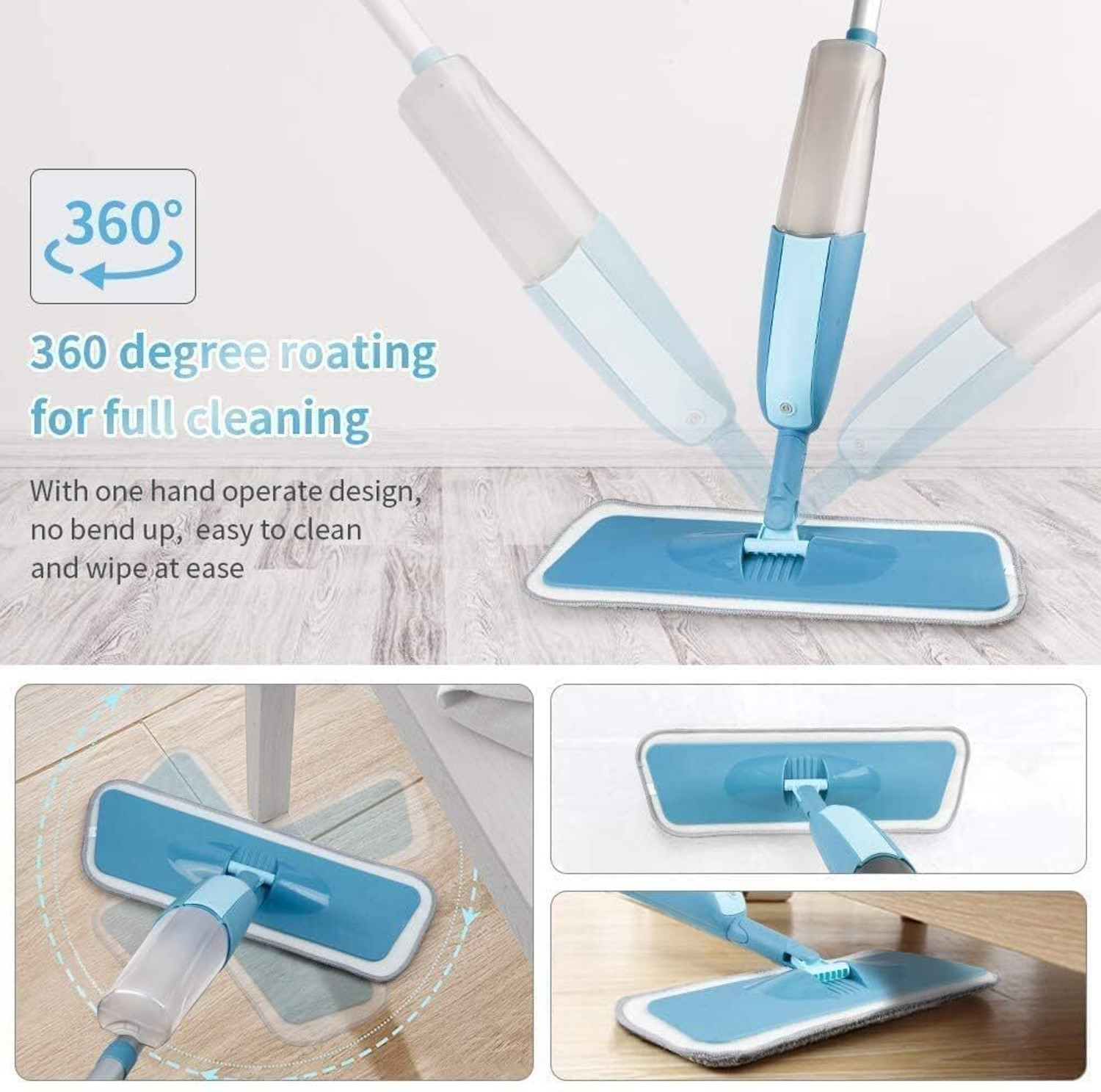 Image of AMOZI Microfiber Floor Cleaning Spray Mop, Removable Pad & 360 Degree Rotating handle Wet and Dry Duster