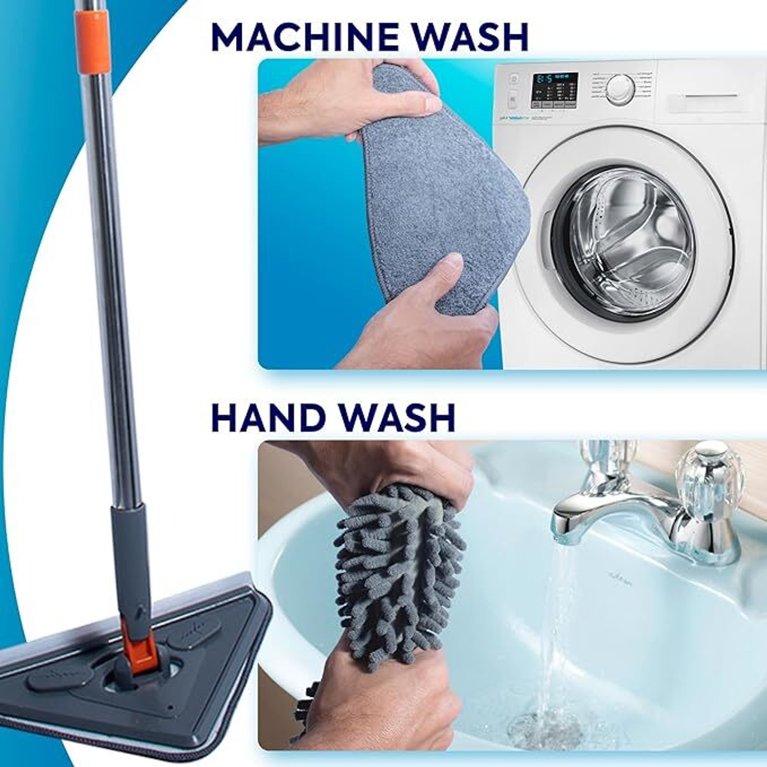 Image of Deoxys Rotatable Triangle Mop with Long Handle, Microfiber Flat Floor mop Mop Head and Rod (Multicolor)