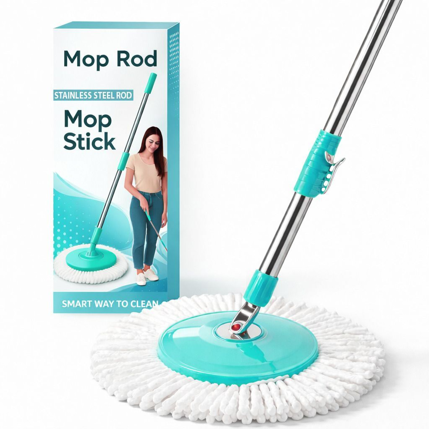 Image of Pranay's Kleanup Smart Spin Mop-Mop Stick|Wet & Dry Cleaning Mop|Mops Pocha 1 Microfiber Refill Mop Set (Blue)
