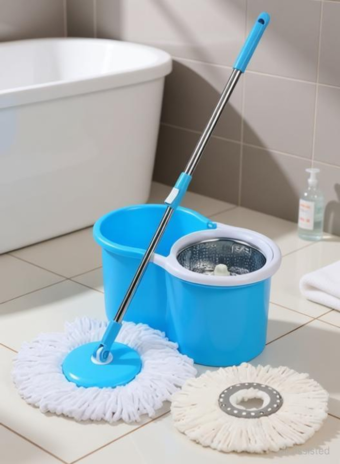 Image of 3G Clean 3 G CLEAN Spin Mop Set with Twin Bucket, Plastic, Microfiber, Blue Mop Set (Blue)