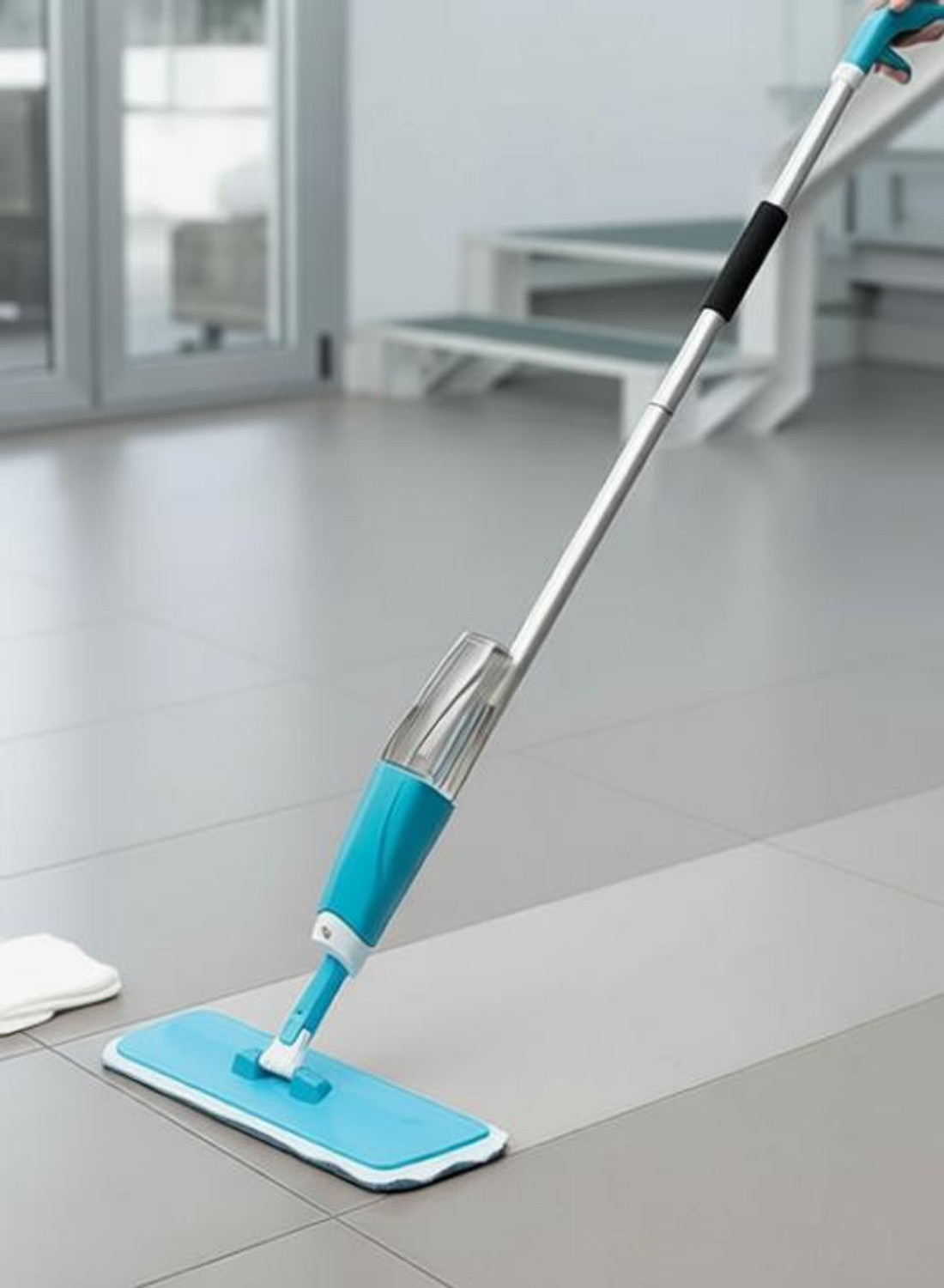 Image of Deoxys Rotatable Triangle Mop with Long Handle, Microfiber Flat Floor mop Mop Head and Rod (Multicolor)