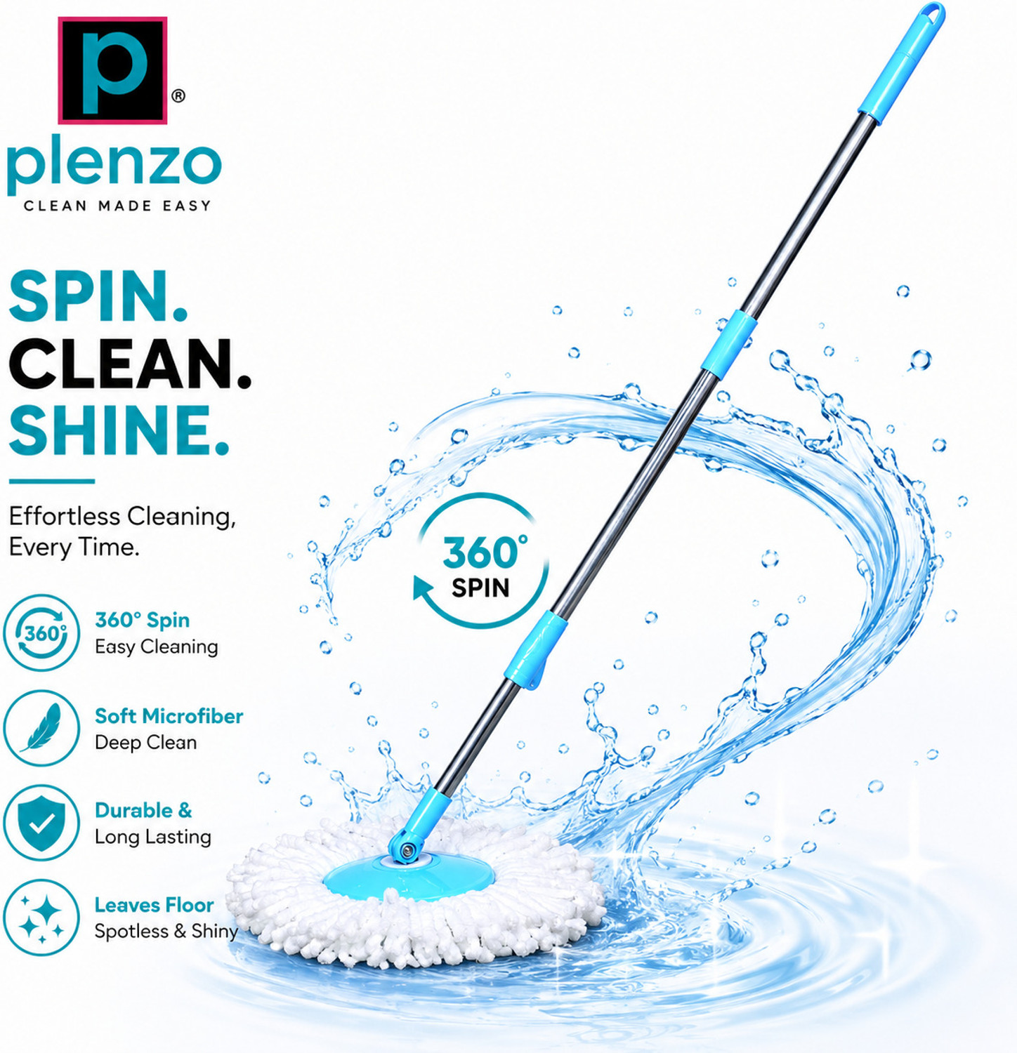 Image of Pranay's Kleanup Smart Spin Mop-Mop Stick|Wet & Dry Cleaning Mop|Mops Pocha 1 Microfiber Refill Mop Set (Blue)