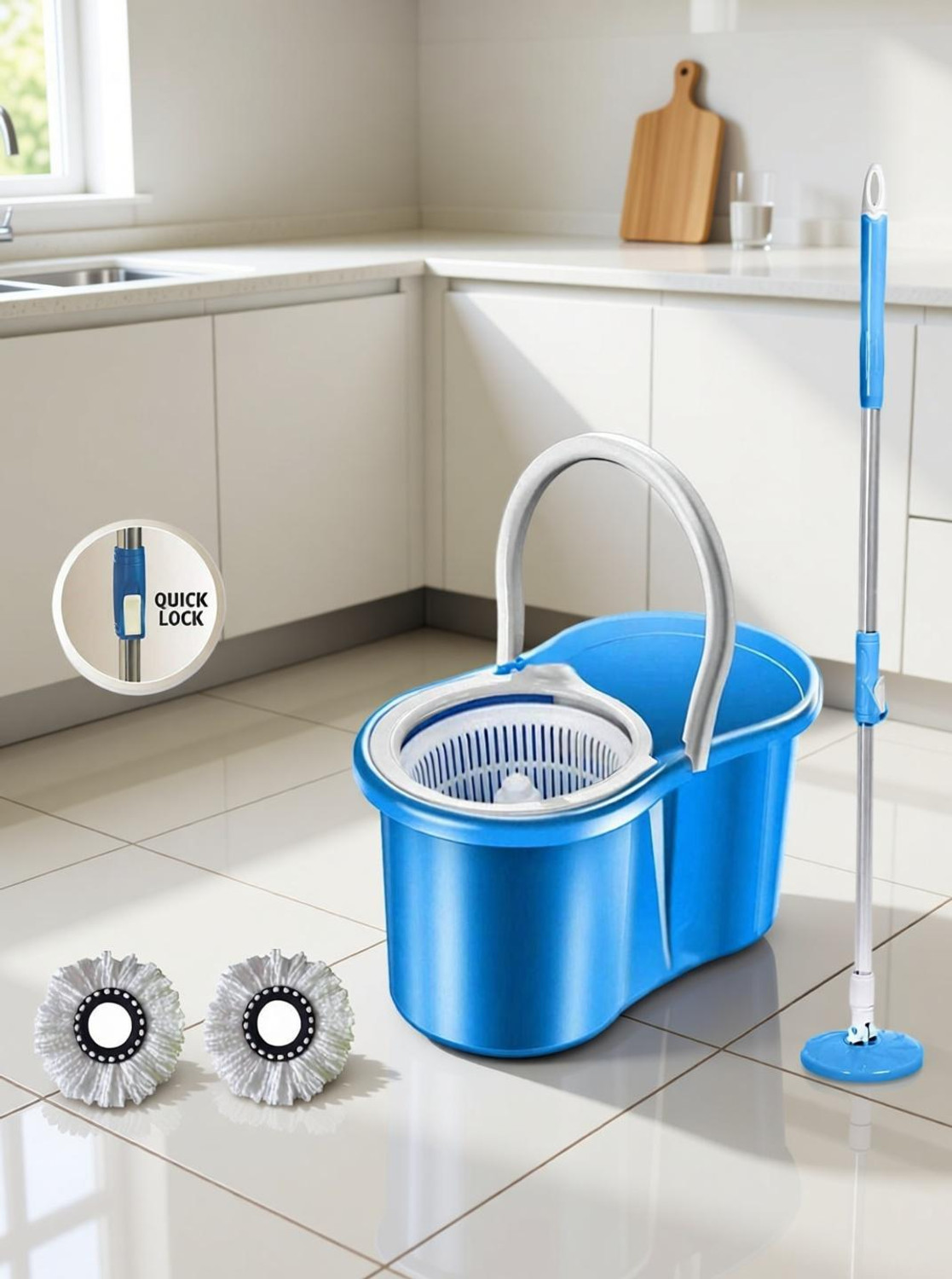 SHIVONIC Magic Dry Bucket Mop - 360 Degree Self Spin Wringing Mop Set Price in...