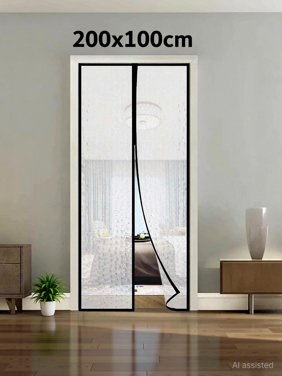 Image of Lifekrafts Magnetic AC Door Curtain- Insulated Thermal Cover, Self-Closing, Stylish & Easy HDPE - High Density Poly Ethylene Washable Adults Mosquito Net (White 210x100cm, Frame Hung)