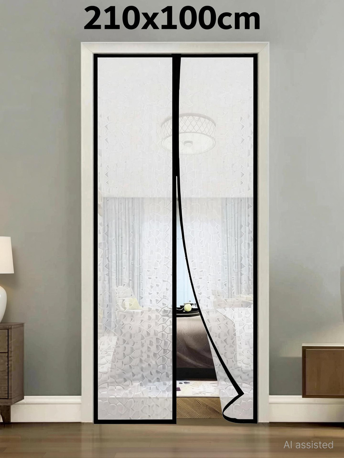 Image of Lifekrafts Magnetic AC Door Curtain- Insulated Thermal Cover, Self-Closing, Stylish & Easy HDPE - High Density Poly Ethylene Washable Adults Mosquito Net (White 210x100cm, Frame Hung)
