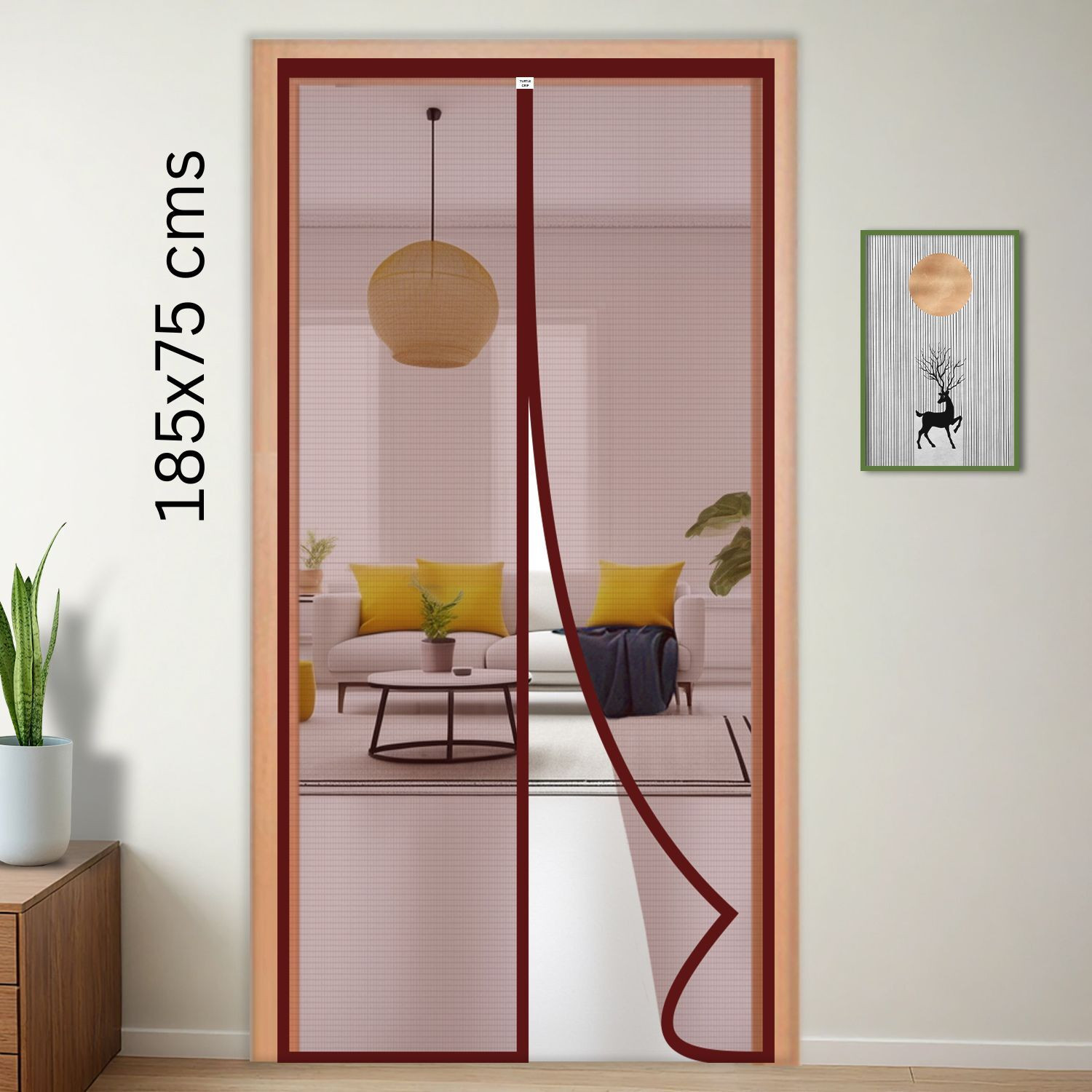 Image of OneNest (205*115 cm) 120 GSM Fiberglass door curtain with magnet Fibre Washable Adults Mosquito Net (Brown, Frame Hung)