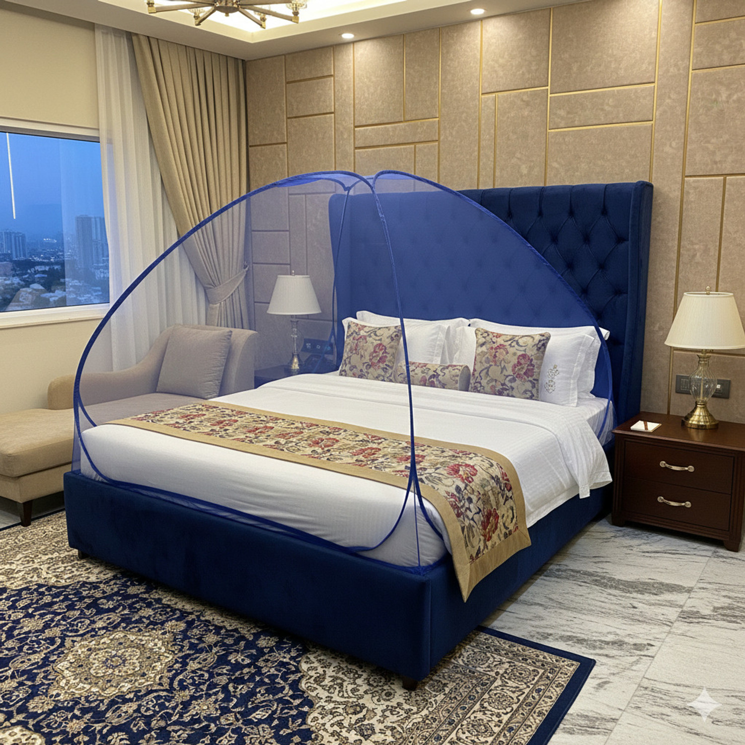 Image of Adbra Premium Model Queen Size 11 (6x7 Feet) HDPE - High Density Poly Ethylene Washable Adults Mosquito Net (Green, Ceiling Hung)