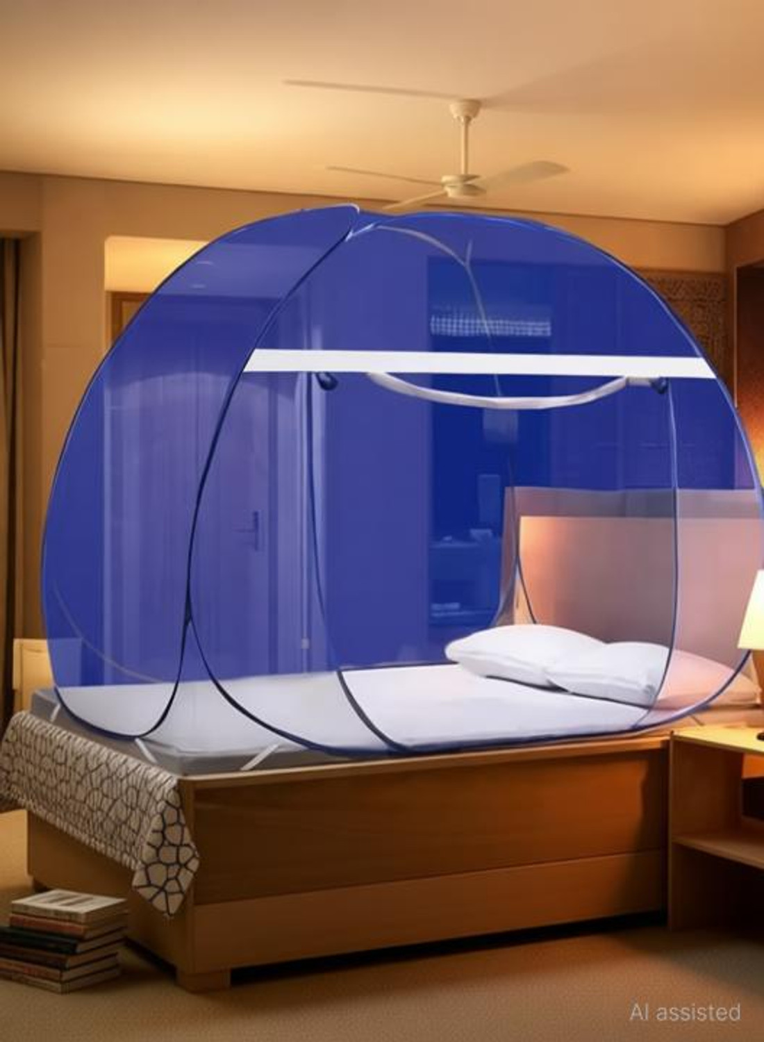 Image of Alciono for Double Bed | Foldable, Steel Frame | Self-Supporting Polyester Washable Adults Mosquito Net (Blue, Tent)