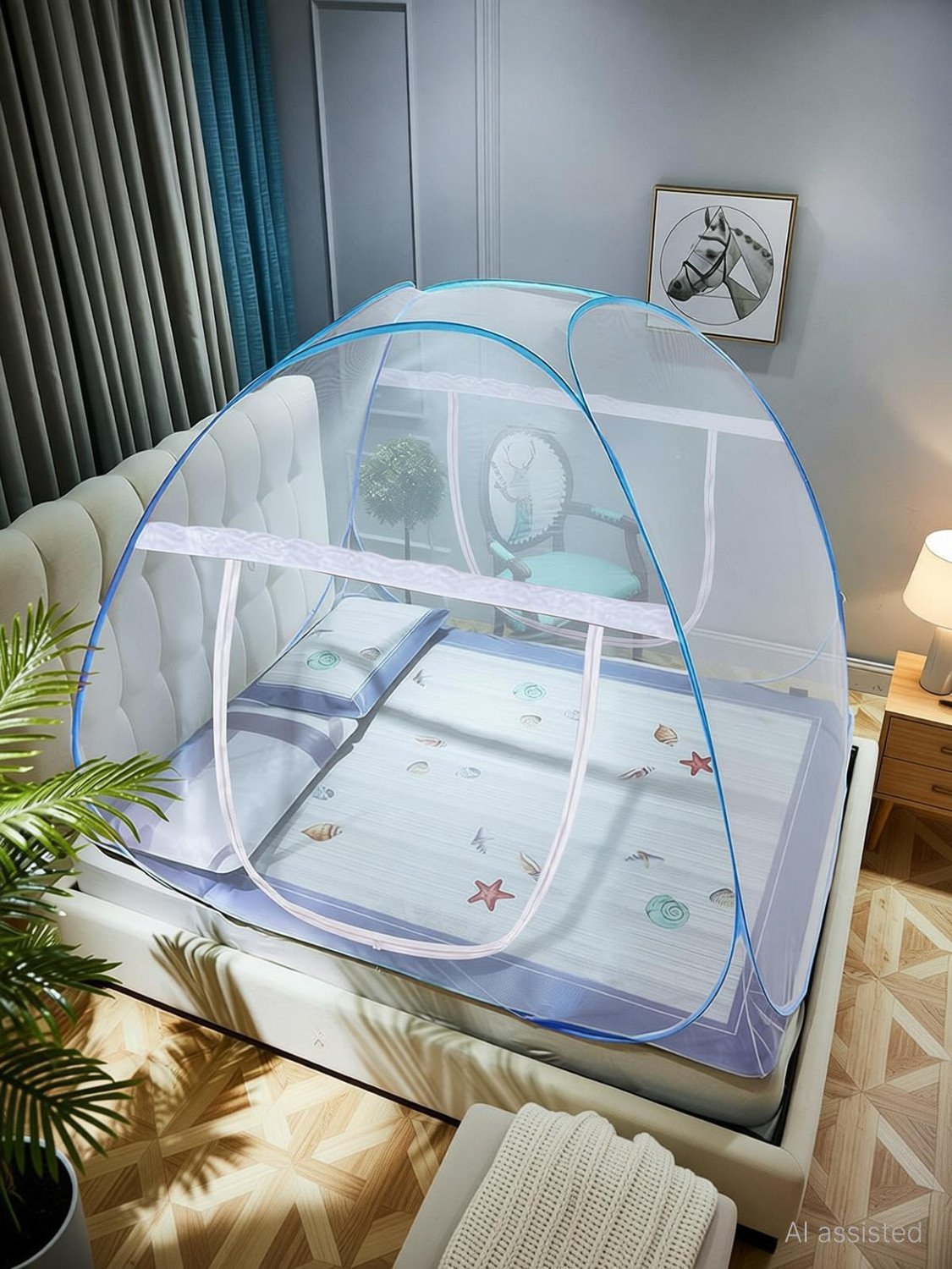 Image of DAYGLOW Mosquito Net for King Size Bed|Polyester, Foldable, High Durability| Polyester Washable Adults Mosquito Net (Multicolor, Tent)