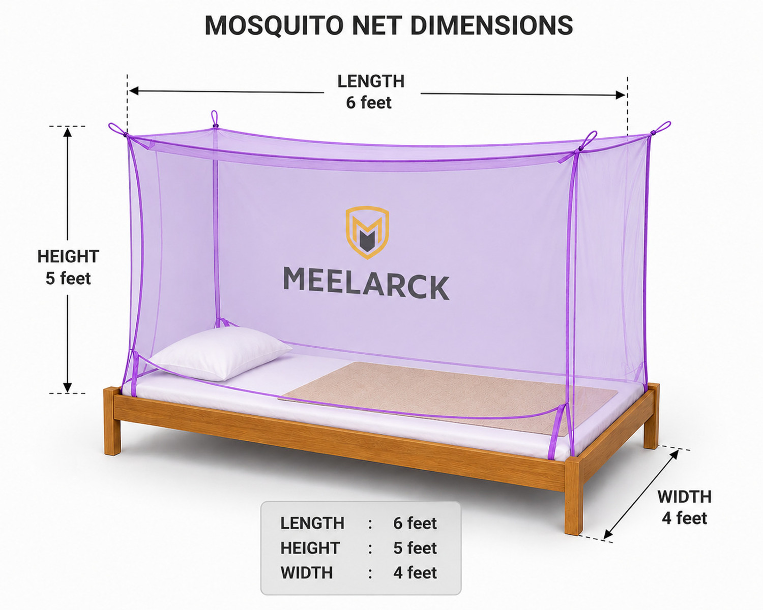 Image of Meelarck Single bed mosquito protection net (MN-12)4ftx6ft} machhardani /masari HDPE - High Density Poly Ethylene Washable Adults Mosquito Net (Purple, Bed Box)