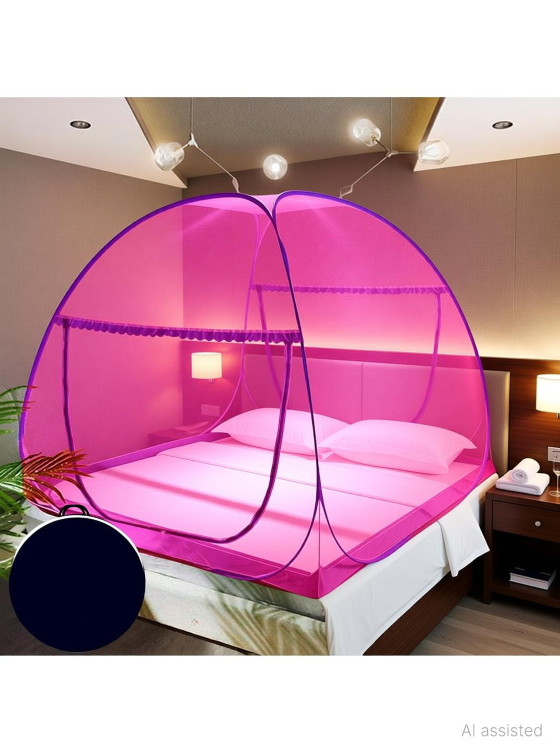 Image of DAYGLOW Mosquito Net for King Size Bed|Polyester, Foldable, High Durability| Polyester Washable Adults Mosquito Net (Multicolor, Tent)