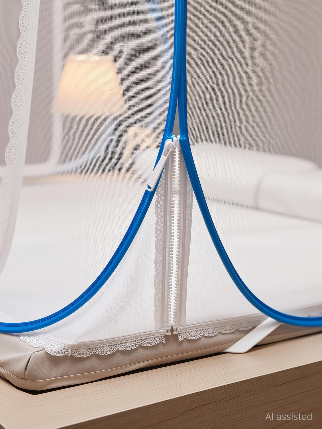 Image of Alciono for Double Bed | Foldable, Steel Frame | Self-Supporting Polyester Washable Adults Mosquito Net (Blue, Tent)