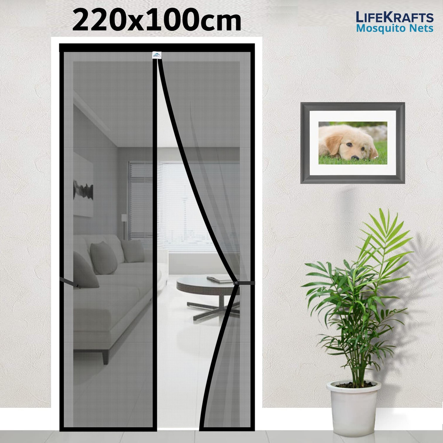 Image of Lifekrafts Magnetic AC Door Curtain- Insulated Thermal Cover, Self-Closing, Stylish & Easy HDPE - High Density Poly Ethylene Washable Adults Mosquito Net (White 210x100cm, Frame Hung)