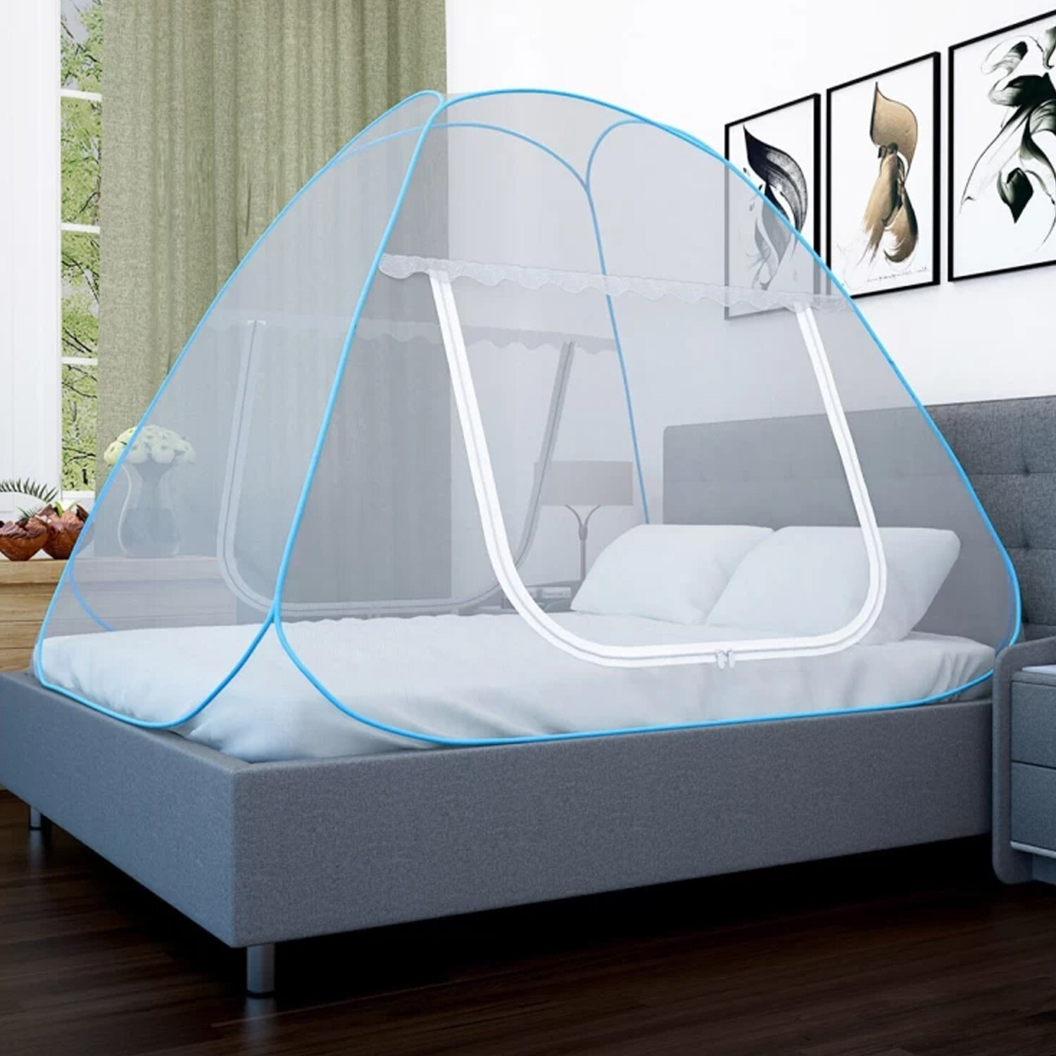 Image of AmazingHind Double Bed Mosquito Net 6.5Ft X 6.5Ft X 4.5Ft Machhardani New Model Polyester Washable Adults Mosquito Net (White, Tent)