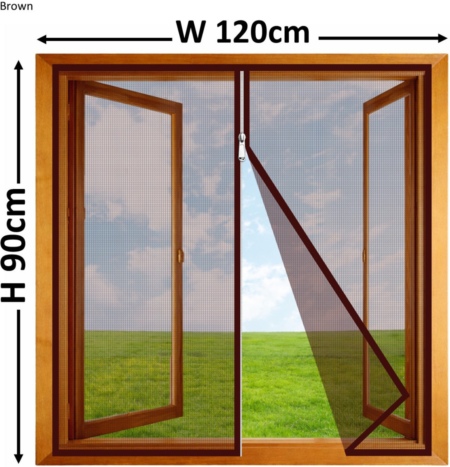 Image of OneNest (205*115 cm) 120 GSM Fiberglass door curtain with magnet Fibre Washable Adults Mosquito Net (Brown, Frame Hung)