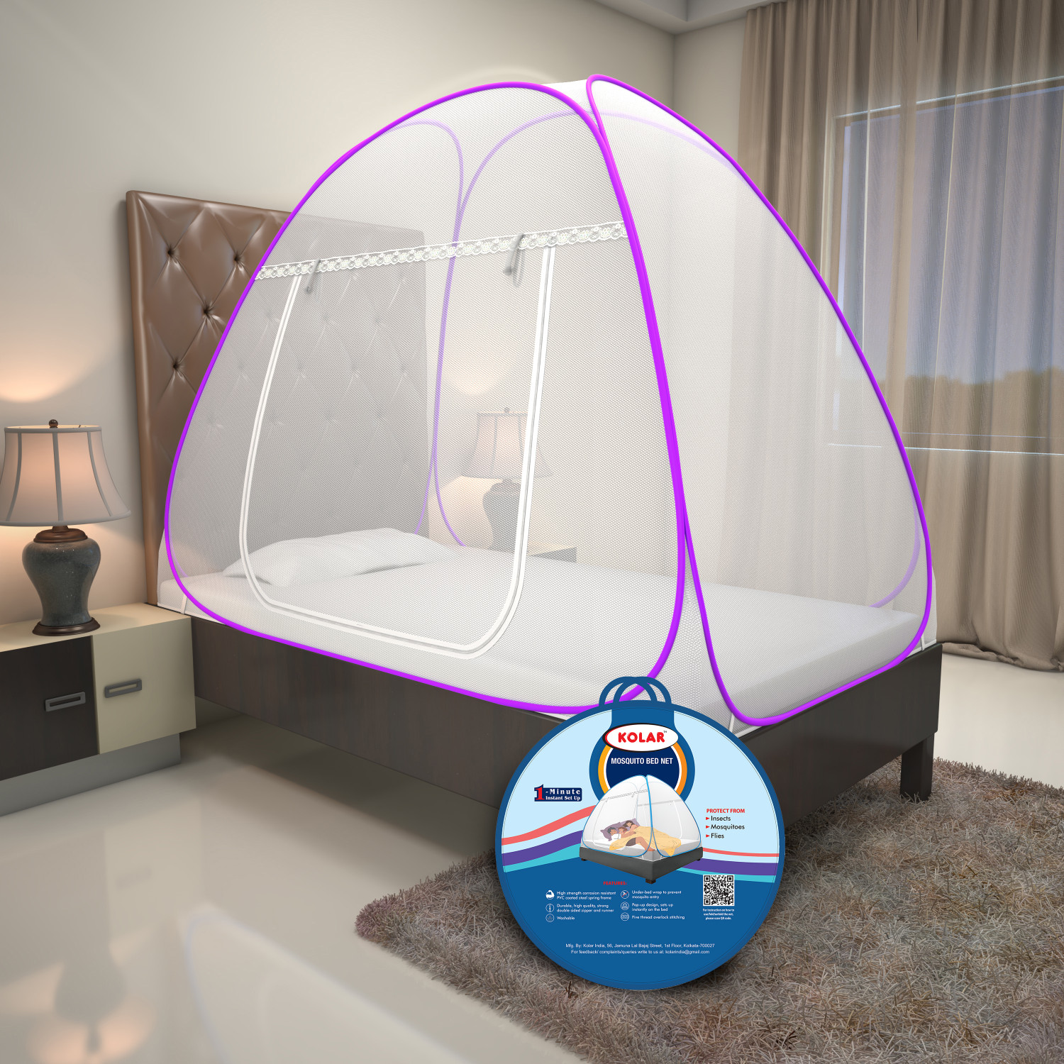 Kolar Foldable Single Bed Polyester Washable Adults Mosquito Net