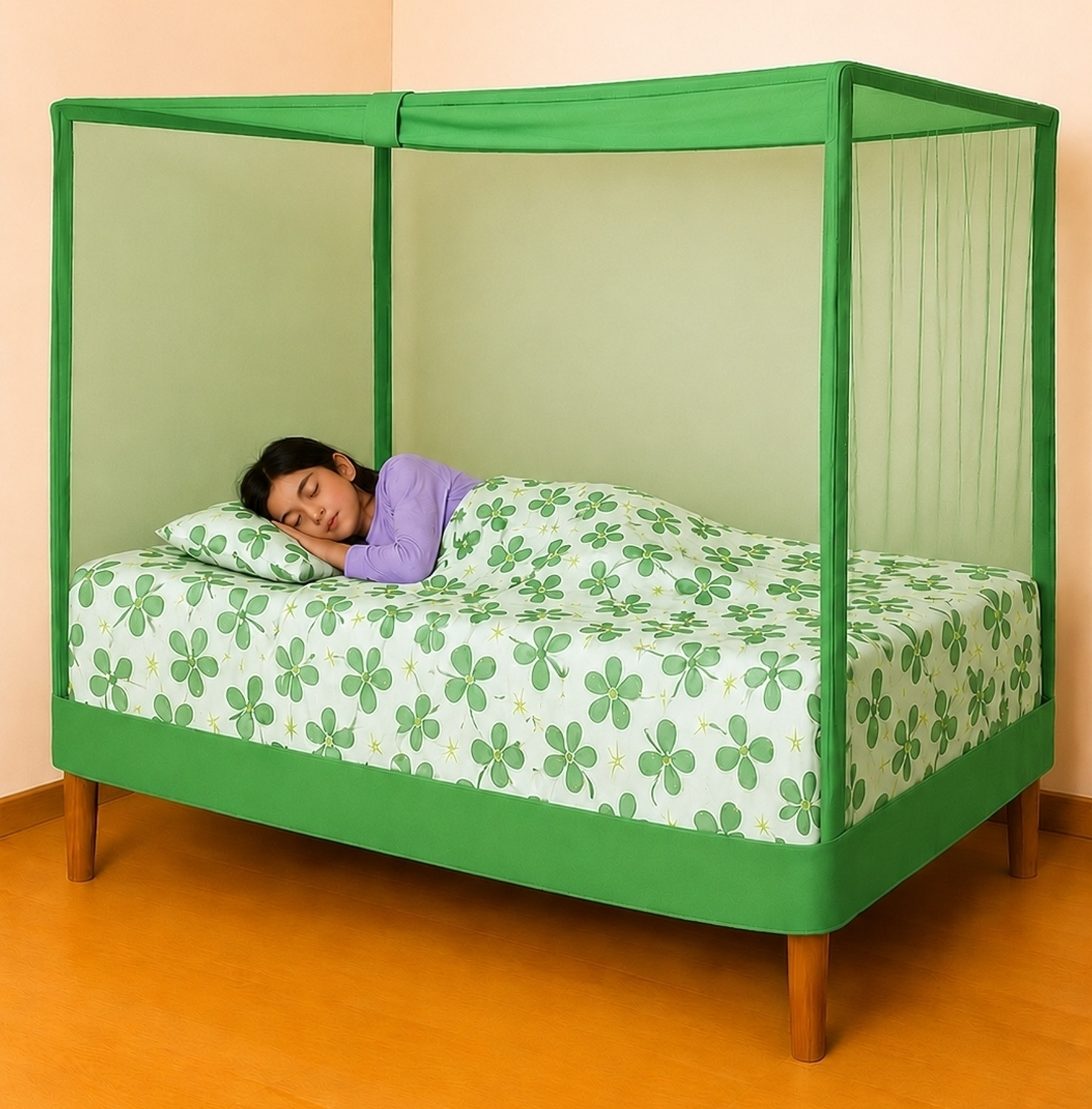 Image of Meelarck Single bed mosquito protection net (MN-12)4ftx6ft} machhardani /masari HDPE - High Density Poly Ethylene Washable Adults Mosquito Net (Purple, Bed Box)
