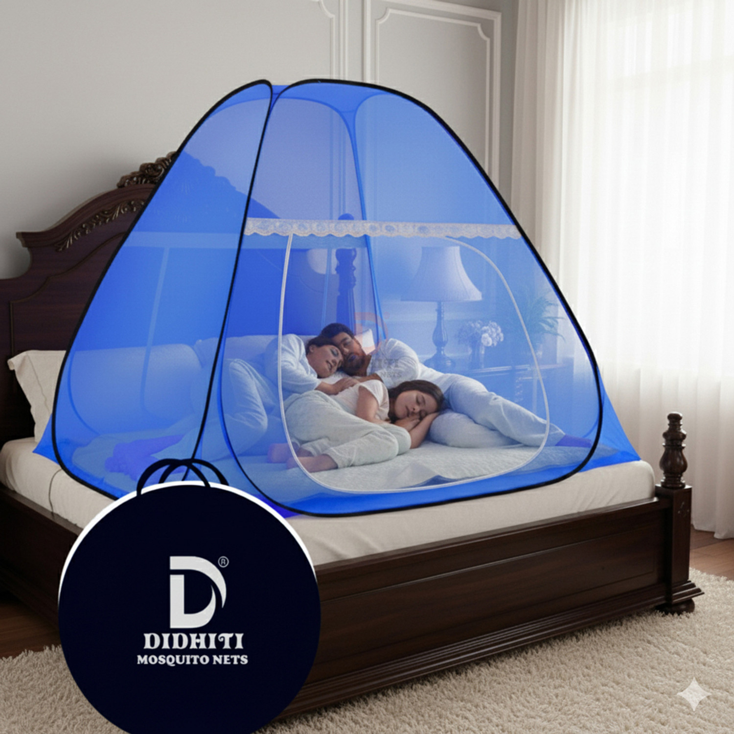 Image of Valtomin Mosquito Net for Double Bed King Size Foldable, Strong and Durable Tent Polyester Washable Adults Mosquito Net (Royal Blue, Tent)