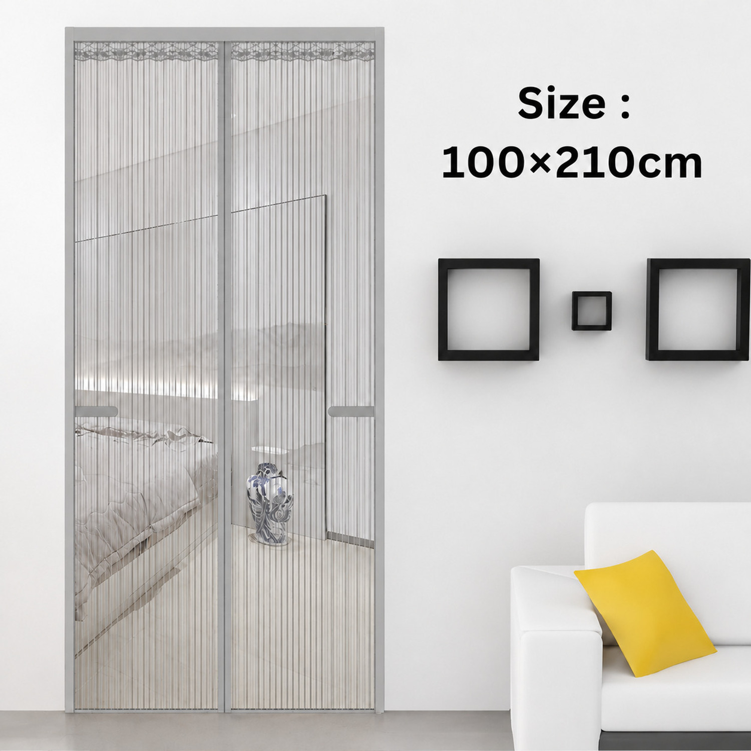 Image of OneNest (205*115 cm) 120 GSM Fiberglass door curtain with magnet Fibre Washable Adults Mosquito Net (Brown, Frame Hung)