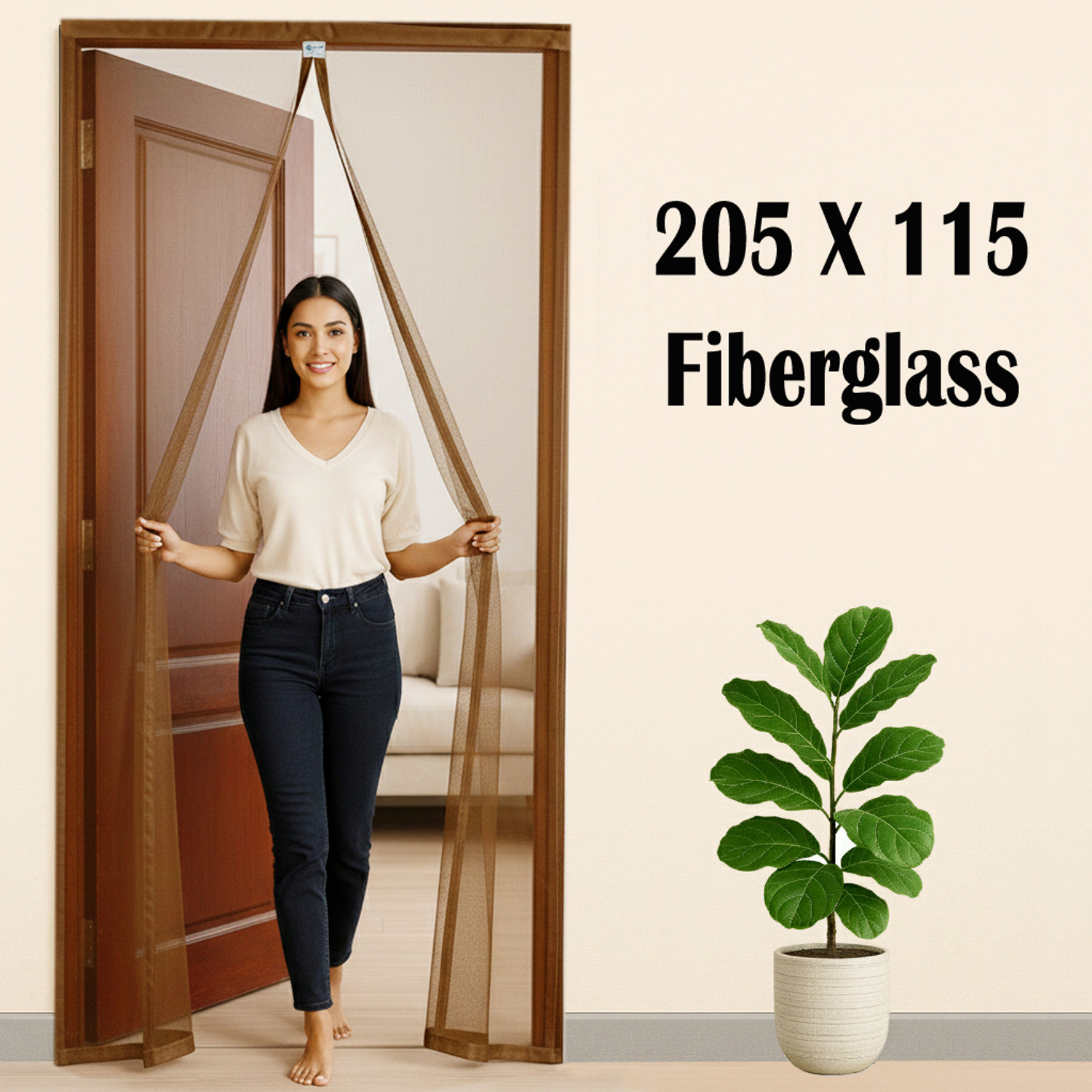 Image of OneNest (205*115 cm) 120 GSM Fiberglass door curtain with magnet Fibre Washable Adults Mosquito Net (Brown, Frame Hung)