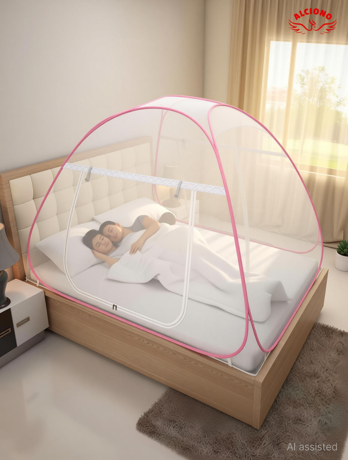 Image of Alciono for Double Bed | Foldable, Steel Frame | Self-Supporting Polyester Washable Adults Mosquito Net (Blue, Tent)