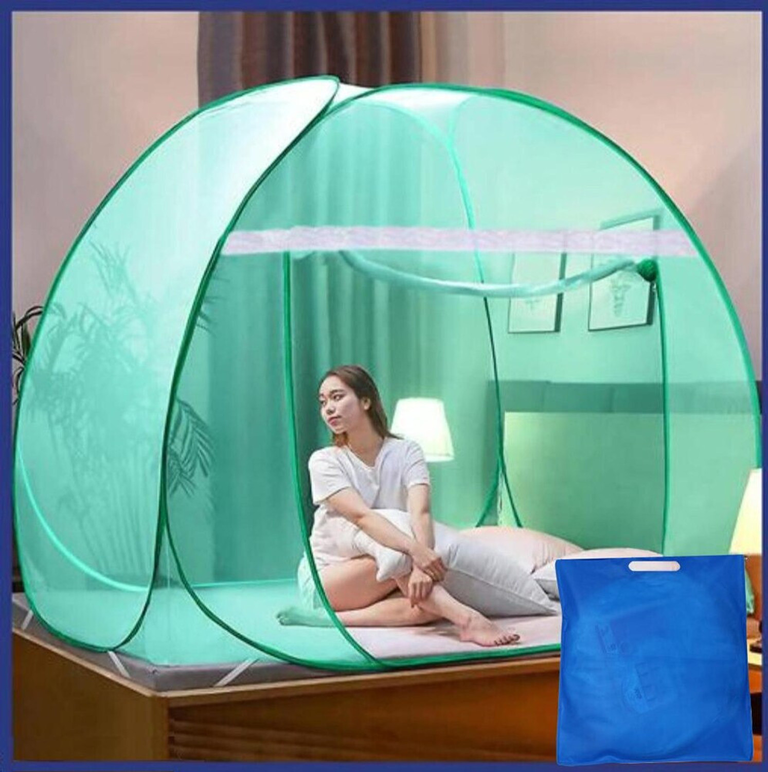 Image of MAGICAL Star-Mosquito-Net-Dark-Blue-King-01-ML Polyester Adults Mosquito Net (Dark Blue, Tent)