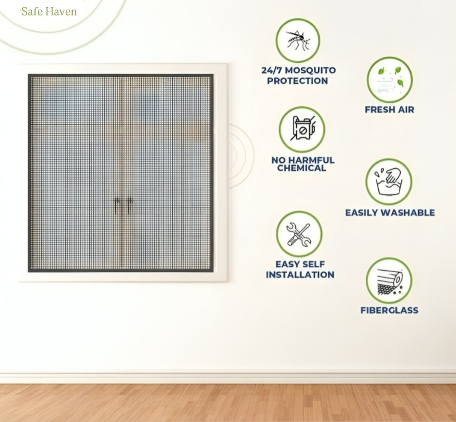 Image of SAFE HAVEN 3x4 Ft White Mosquito Net for Window | Polyester Washable Window Mosquito Net HDPE - High Density Poly Ethylene Washable Adults Mosquito Net (WHITE 3X4 FT, Frame Hung)