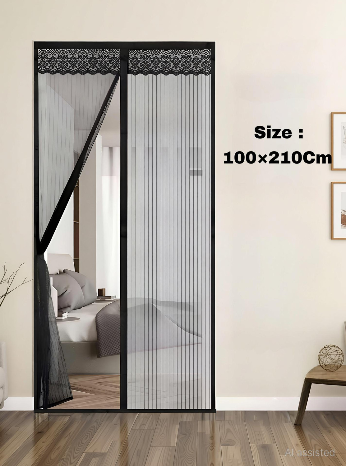Image of Lifekrafts Magnetic AC Door Curtain- Insulated Thermal Cover, Self-Closing, Stylish & Easy HDPE - High Density Poly Ethylene Washable Adults Mosquito Net (White 210x100cm, Frame Hung)
