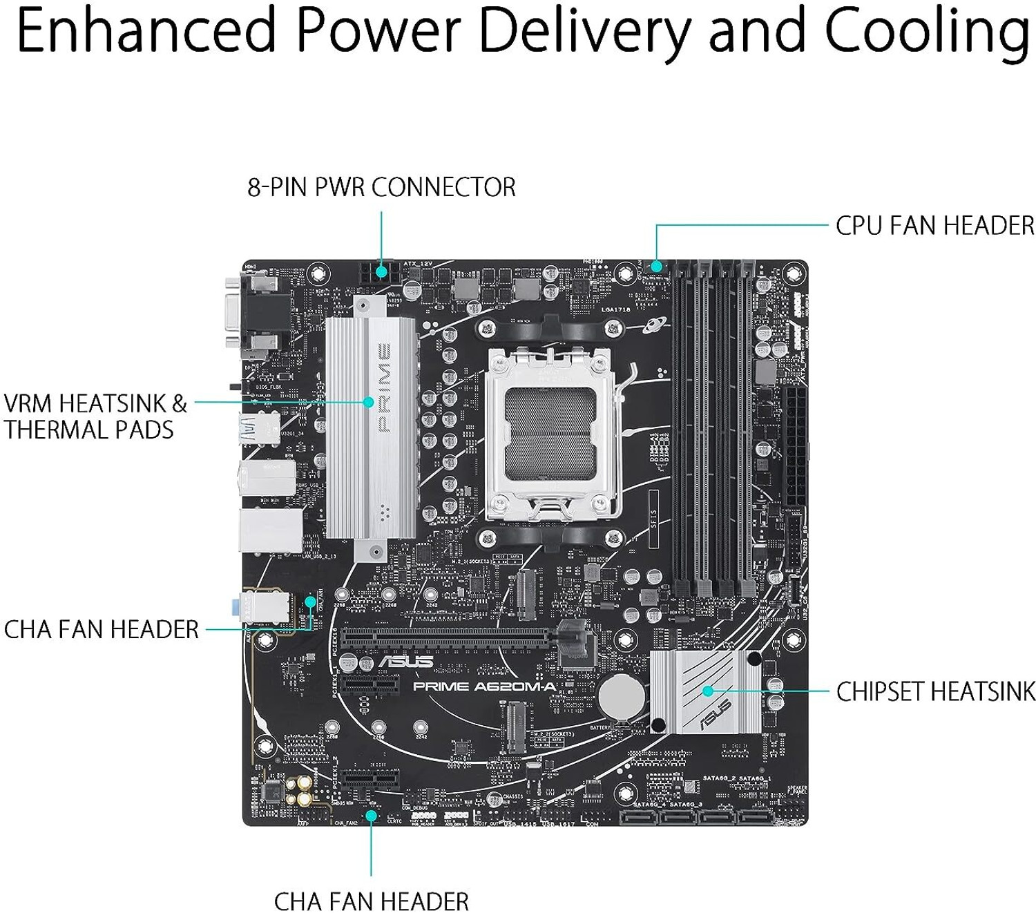 Image of ASUS PRIME A620M-A AM5Socket Micro-ATX AMD A620 Chipset DDR5 Motherboard for Desktop
