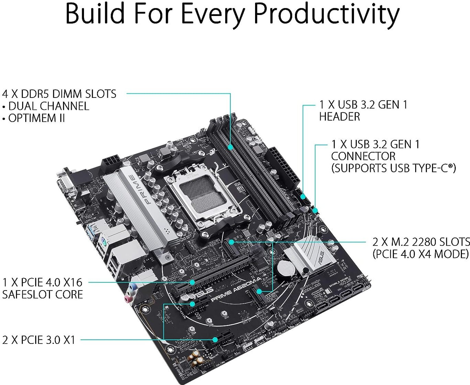 Image of ASUS PRIME A620M-A AM5Socket Micro-ATX AMD A620 Chipset DDR5 Motherboard for Desktop