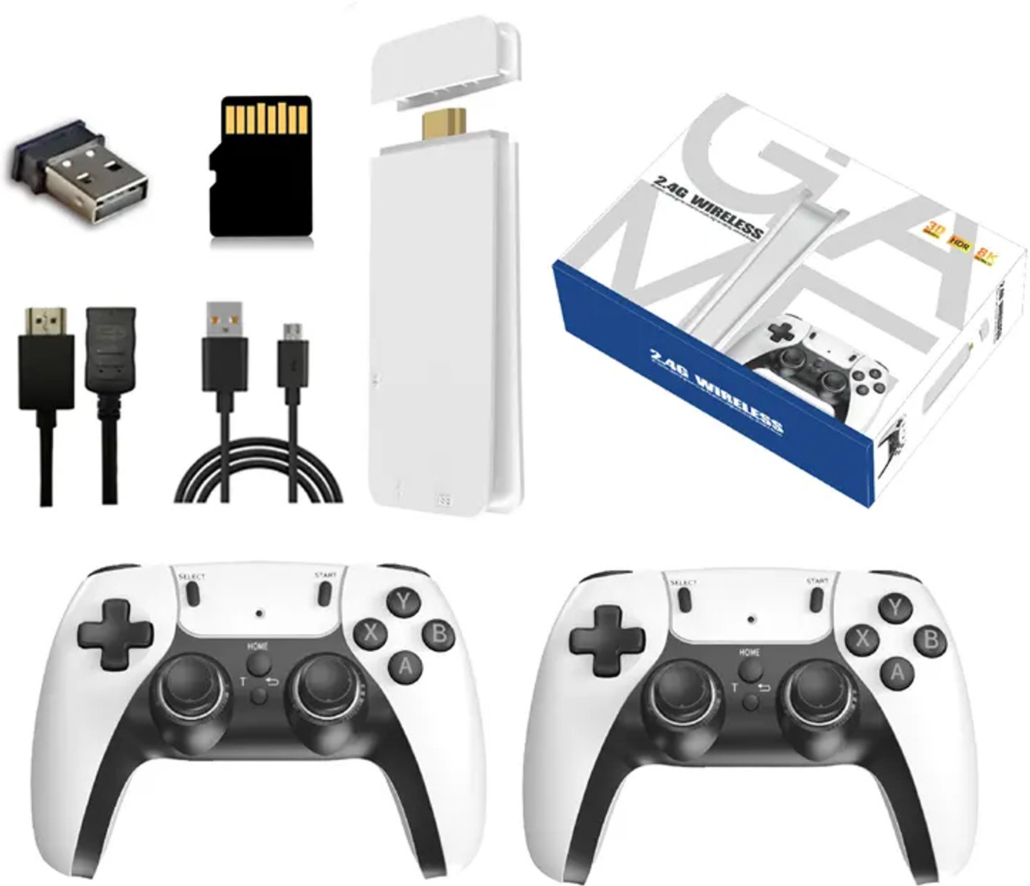 Image of HGWORLD M8 Retro Game Stick Console with 2.4G Dual 2 Player Video Games For TV Wireless Gamepad Gaming Console for TV Video Game for Kids (Best Gift & Fun) All Ages 64 GB with 9+ Emulator,Full HDMI Output, TV Game Set, Sup Game Box , Mini Video Game Hand TV (Black Color Loved by Fans of Console Gaming PS2 PlayStation 2 , PS3 PlayStation 3, PS4 PlayStation 4, Mini PlayStation 5 PS5,PS1,PSP,PVP,PS VITA, Xbox, Nintendo Switch 2) (In-built with 25000+Videogame like Contra Force, Battle City) (Kage,Mario Game Box Remote Hand Video Game for Kids, for Others)