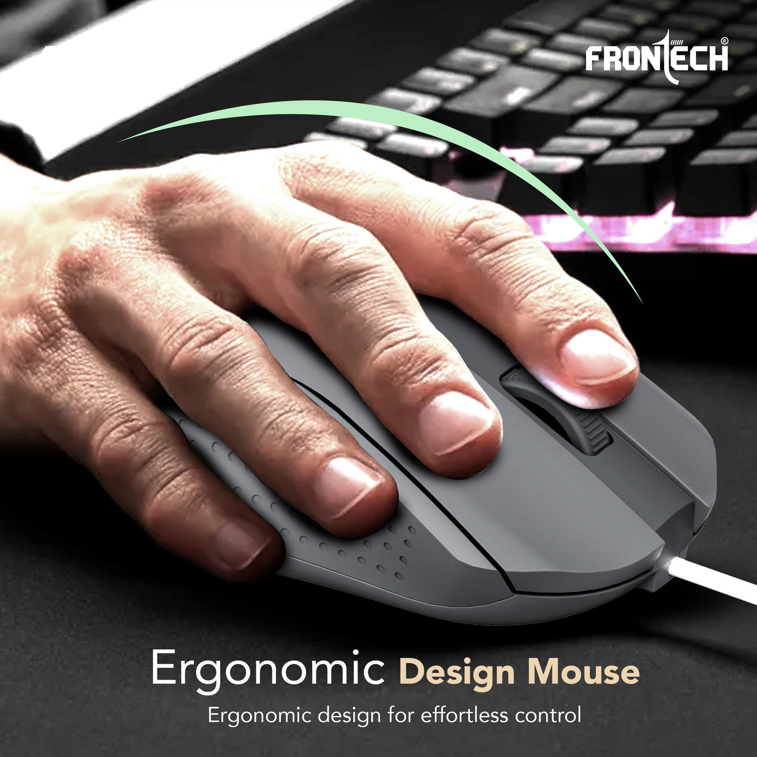 Image of Frontech Wired USB Mouse | 3 Handy Buttons | Scroll Wheel 1200 DPI | MS-0103 Wired Ambidextrous Optical Mouse (USB 2.0, Grey)