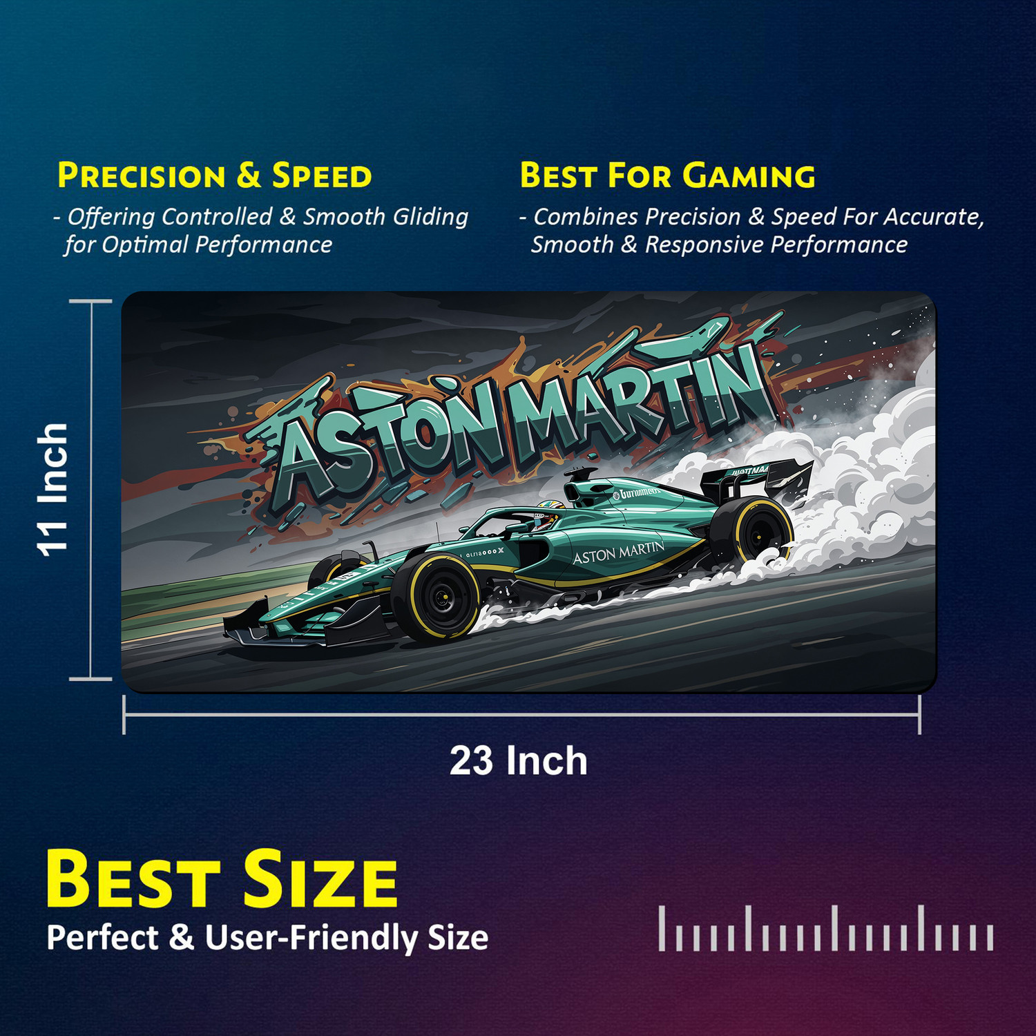 Image of Matnex British Racing Green Luxury F1 Spirit Extended Mat - 11x23 inch, 3mm thickness Non Slip Base Mousepad (Astonmartin)