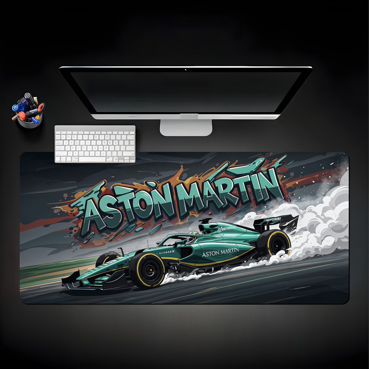 Image of Matnex British Racing Green Luxury F1 Spirit Extended Mat - 11x23 inch, 3mm thickness Non Slip Base Mousepad (Astonmartin)