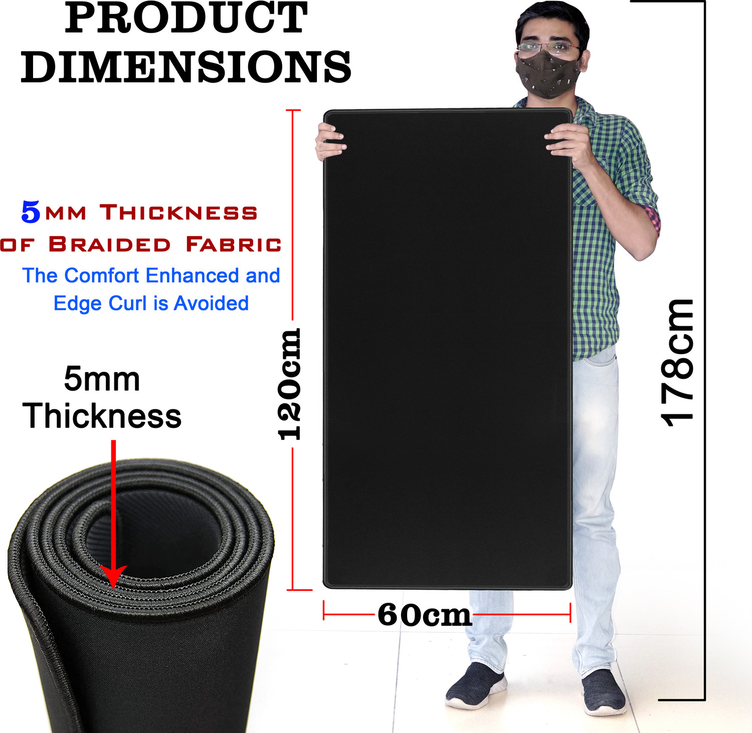 Image of STORITE 5mm Thickness Extra Large Size (1200x600mm) Speed Type Extended Gaming Desk Pad Non Slip Base Mousepad (Black)