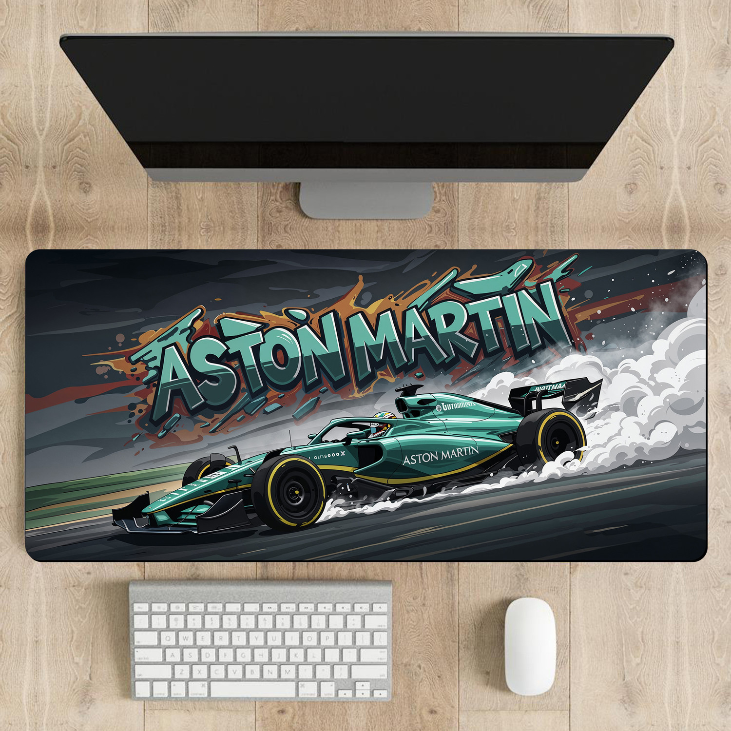 Image of Matnex British Racing Green Luxury F1 Spirit Extended Mat - 11x23 inch, 3mm thickness Non Slip Base Mousepad (Astonmartin)