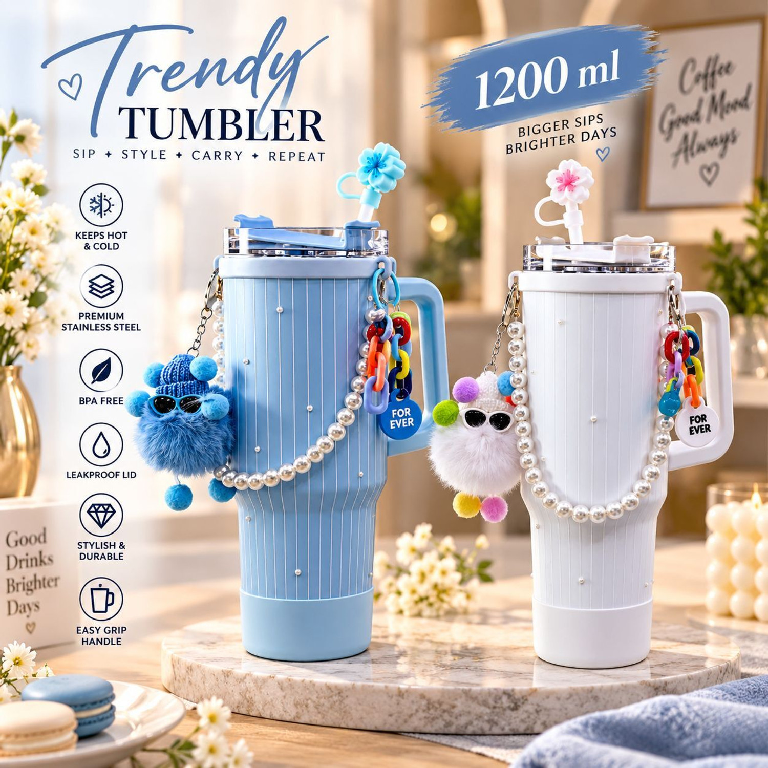 Krishiv Pretty Petal Charms Tumbler Stainless Steel Tumbler (1200 ml) - Image 1