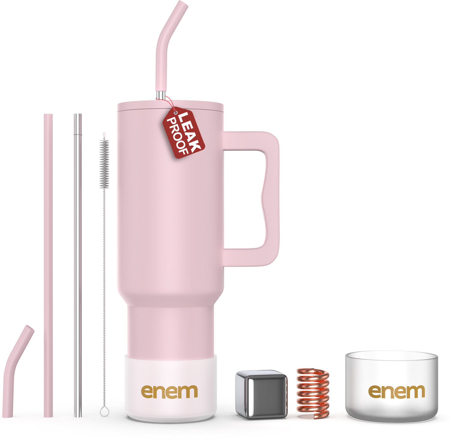 Enem Vacuum Insulated Tumbler with Straw, Brown - Image 6