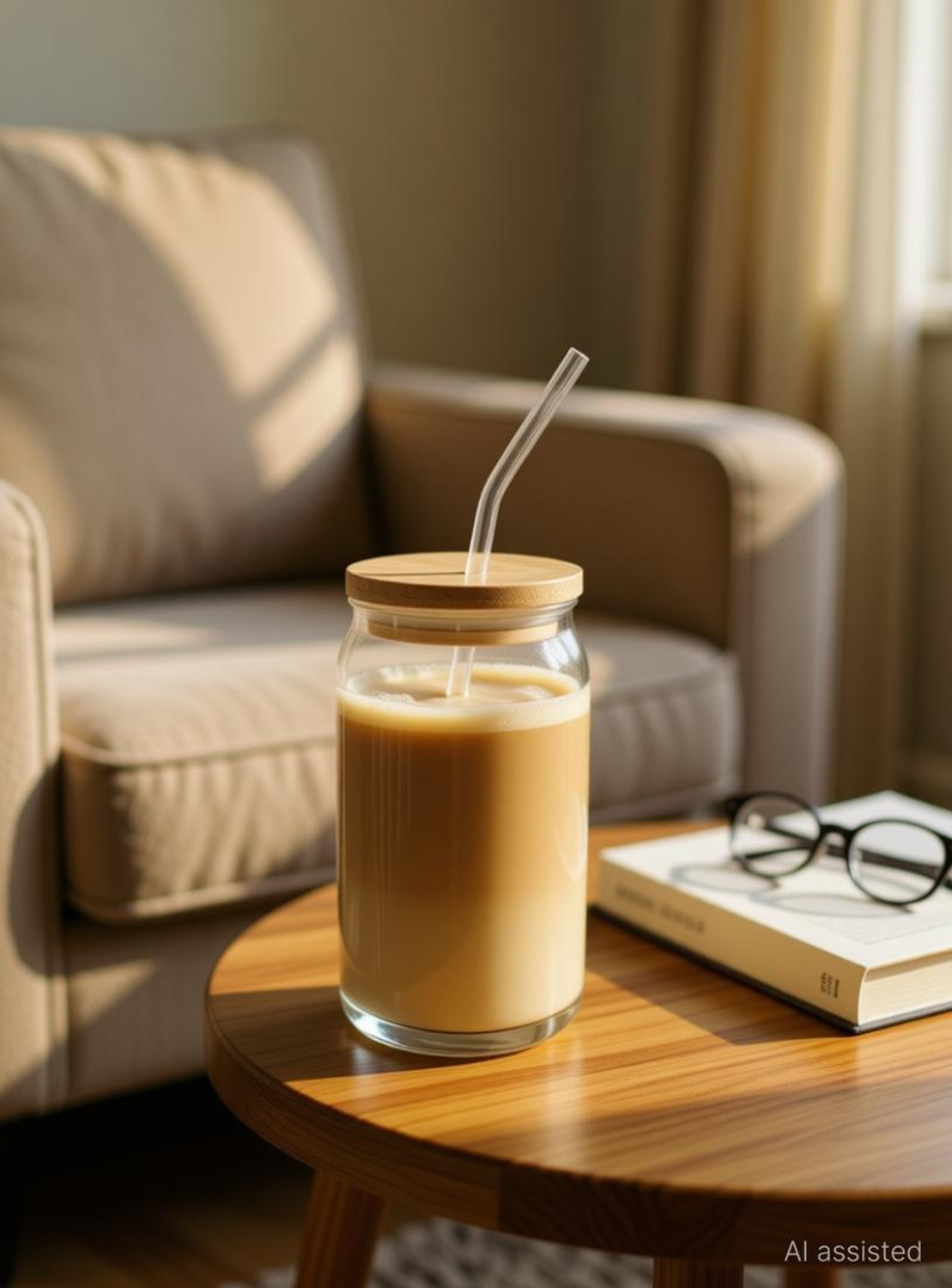 Image of JAY RAMDEV SELLER Drinking Glasses with Bamboo Lids and Glass Straw Glass Tumbler (500 ml)