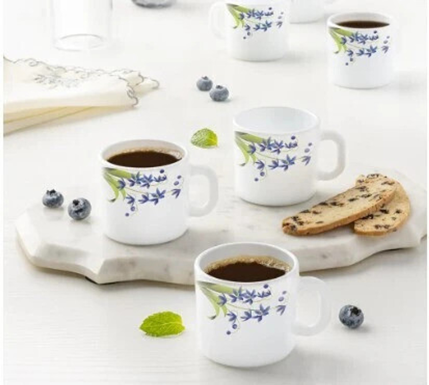Image of Larah by Borosil Forest Tea /Coffees, Bone Ash Free Crockery Set Ideal For Daily Use & Gifting Opalware Coffee Mug (180 ml, Pack of 6)
