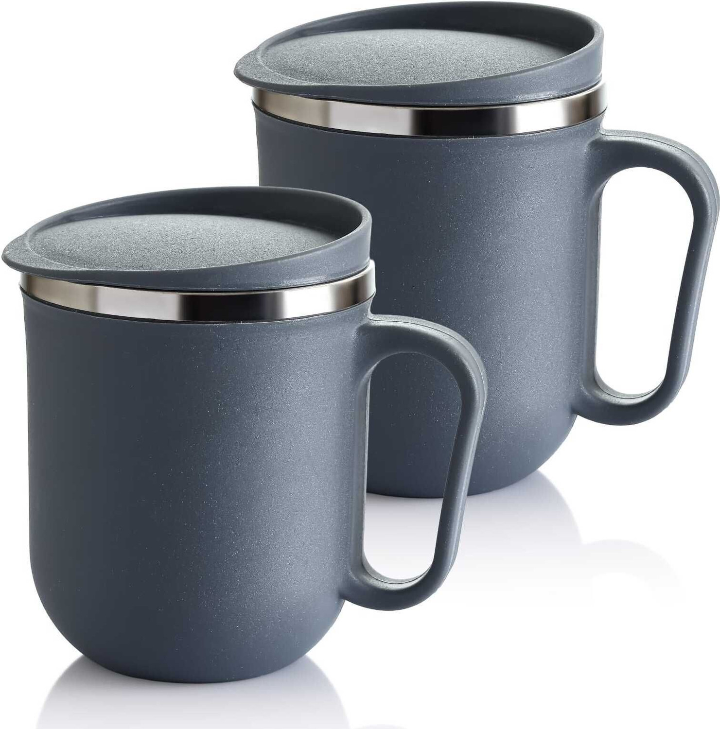Image of Auriva Unbreakable Double Wall with Handle & Lid, Keeps Beverages Hot & Cold Stainless Steel Coffee Mug (300 ml, Pack of 2)