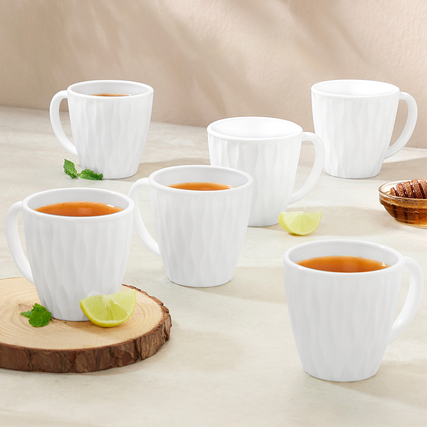Image of Larah by Borosil Forest Tea /Coffees, Bone Ash Free Crockery Set Ideal For Daily Use & Gifting Opalware Coffee Mug (180 ml, Pack of 6)