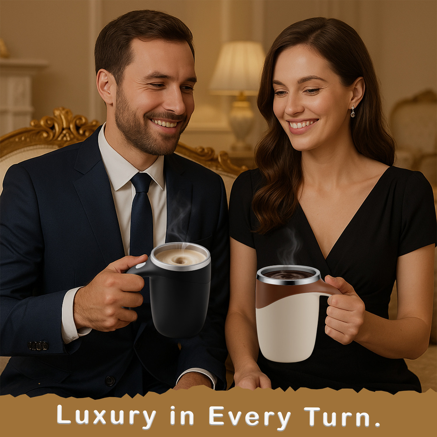 Image of Cartavya Luxury Magnetic Self-Stirring Travel Cup, For Coffee, Tea, Chocolate & More Stainless Steel Coffee Mug (380 ml)